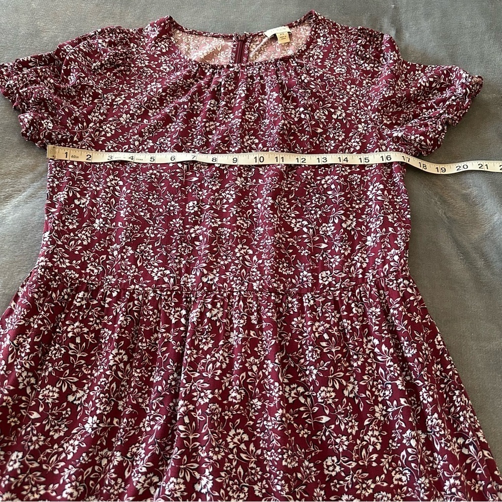 J. Crew Burgundy Floral tiered Puff Sleeve Midi Dress Size XS - Picture 16 of 16